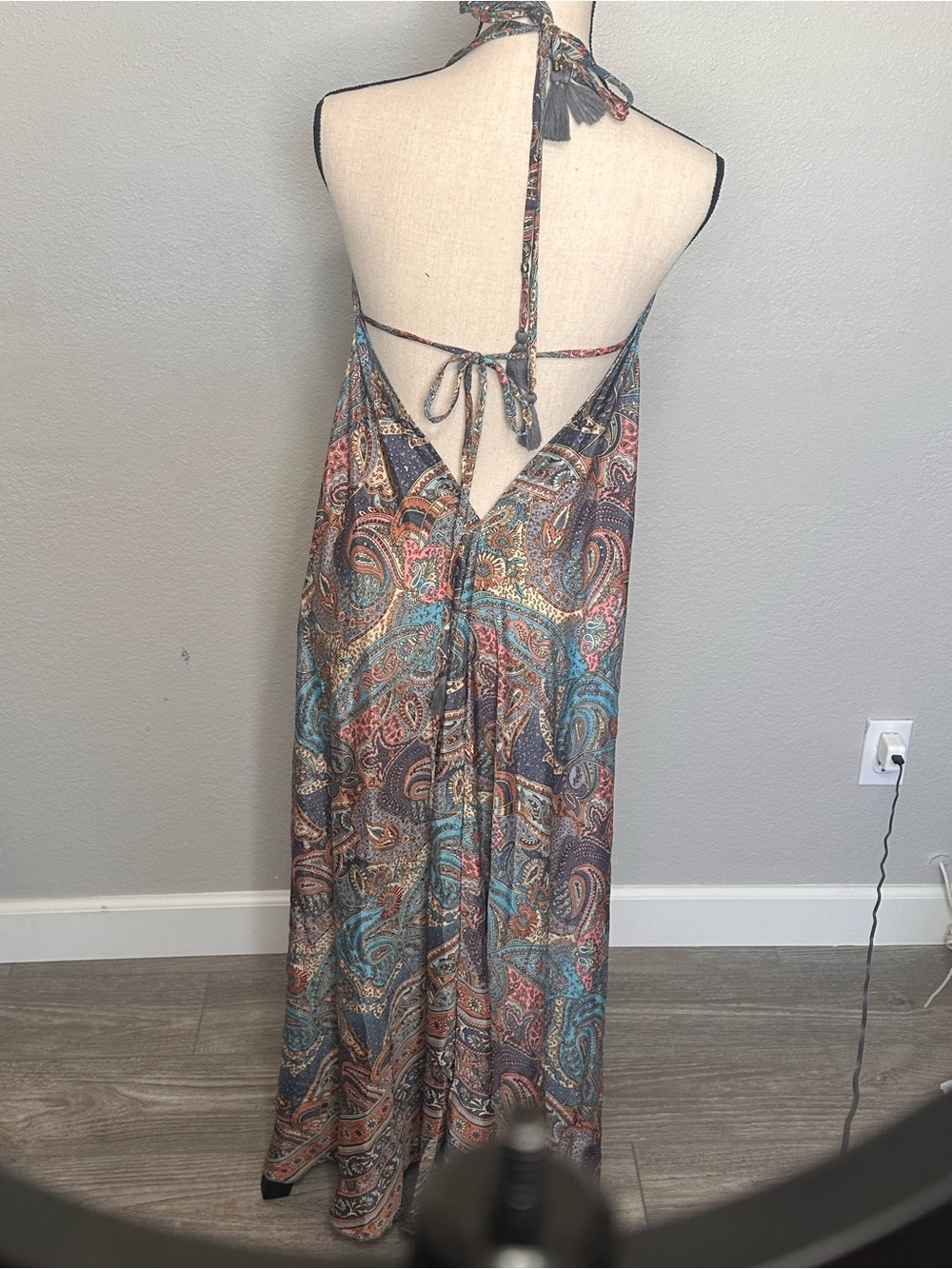 Paisley Halter Maxi Dress in Multi-Color Adjustable Straps One Size - Picture 3 of 4